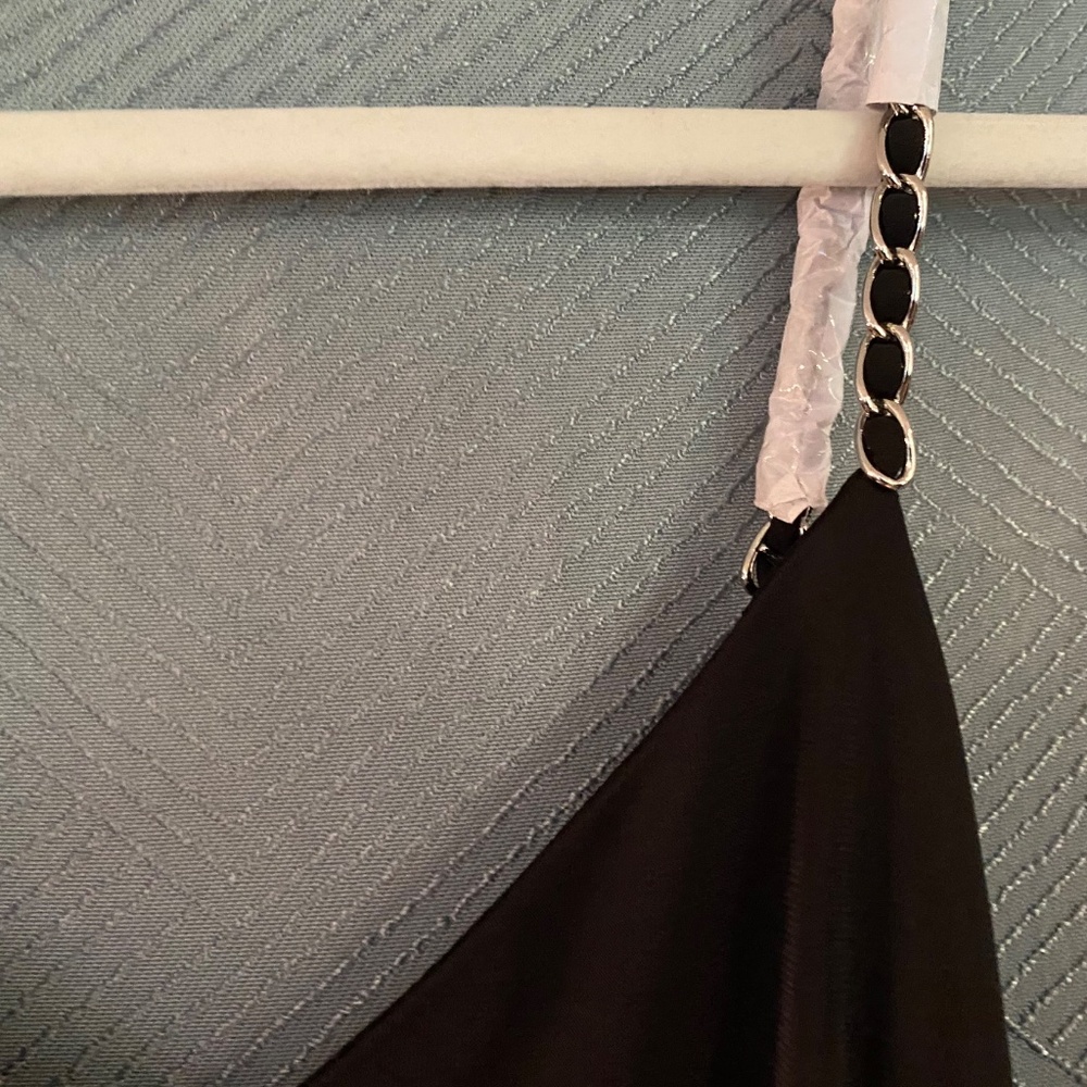 New! 8 Lauren Ralph Twist Back Black Gown Jersey Maxi Dress Chain Straps, Formal - Picture 8 of 15